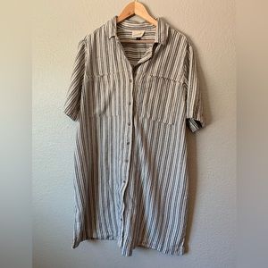 Large universal thread striped linen button front mini dress